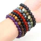 Natural Stone Round Beads Bracelet Amethyst Rose Quartz Chakra Healing Crystal