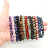Natural Stone Round Beads Bracelet Amethyst Rose Quartz Chakra Healing Crystal