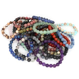 Natural Stone Round Beads Bracelet Amethyst Rose Quartz Chakra Healing Crystal