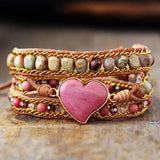 Heart Shape Wrap Bracelets with Jaspers Crystal Leather Chain Bracelet