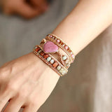 Heart Shape Wrap Bracelets with Jaspers Crystal Leather Chain Bracelet