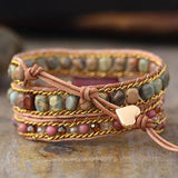 Heart Shape Wrap Bracelets with Jaspers Crystal Leather Chain Bracelet