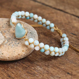 Amazonite Heart Charm Bracelet Macrame Lover Wrap Jewelry