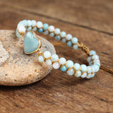Amazonite Heart Charm Bracelet Macrame Lover Wrap Jewelry