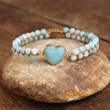 Amazonite Heart Charm Bracelet Macrame Lover Wrap Jewelry