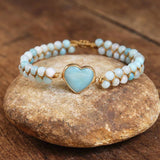 Amazonite Heart Charm Bracelet Macrame Lover Wrap Jewelry