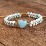 Amazonite Heart Charm Bracelet Macrame Lover Wrap Jewelry