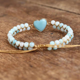 Amazonite Heart Charm Bracelet Macrame Lover Wrap Jewelry