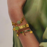 Vintage Stainless Steel Cuff Bangle Green Stone Bracelet