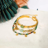 Vintage Stainless Steel Cuff Bangle Green Stone Bracelet