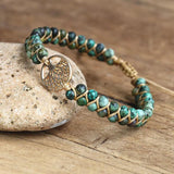 African Stone Boho Yoga Wrap Bracelet with Tree of Life Charm