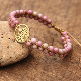 African Stone Boho Yoga Wrap Bracelet with Tree of Life Charm