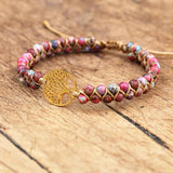 African Stone Boho Yoga Wrap Bracelet with Tree of Life Charm