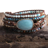 Boho Beaded Bracelet Mixed Natural Stones & Crystal Stone Charm 5 Strands Wrap