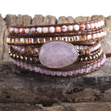 Boho Beaded Bracelet Mixed Natural Stones & Crystal Stone Charm 5 Strands Wrap