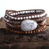 Boho Beaded Bracelet Mixed Natural Stones & Crystal Stone Charm 5 Strands Wrap
