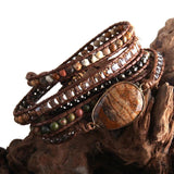 Boho Beaded Bracelet Mixed Natural Stones & Crystal Stone Charm 5 Strands Wrap