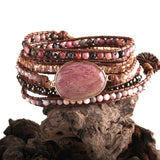 Boho Beaded Bracelet Mixed Natural Stones & Crystal Stone Charm 5 Strands Wrap