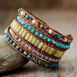 Bohemian Wrap Bracelet w/ Natural Stones & Metal Beads