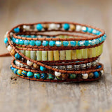 Bohemian Wrap Bracelet w/ Natural Stones & Metal Beads