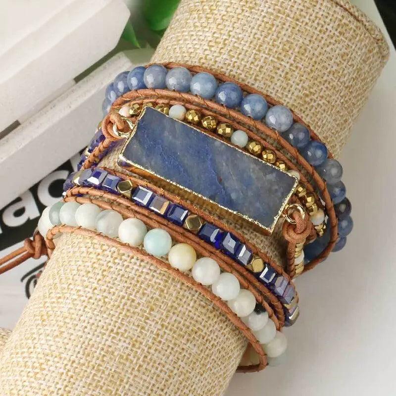Bohemian 5 Strands Wrap Bracelets Mixed Natural Stone Hematite Amazonite Beads