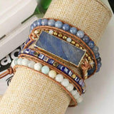 Bohemian 5 Strands Wrap Bracelets Mixed Natural Stone Hematite Amazonite Beads