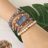 Bohemian 5 Strands Wrap Bracelets Mixed Natural Stone Hematite Amazonite Beads