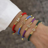 Colorful Initial Letter Bracelet for Women - Adjustable Rope Charm Bracelet