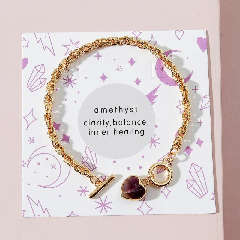 Women Link Chain Bracelets Stone Charm Heart Bracelet