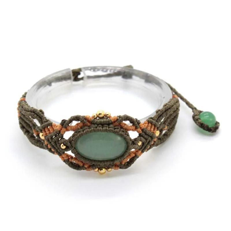 Natural Crystal Quartz Oval Shape Braided Macrame Stone Bracelet