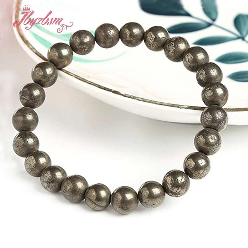 Natural Pyrite Round Stone Bracelet for Yoga Balance