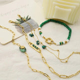 Green Stone Stainless Steel Bracelet 18K Plated Woman Hand Jewelry
