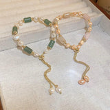 Freshwater Pearl & Jade Stone 14K Filled Charm Bracelet