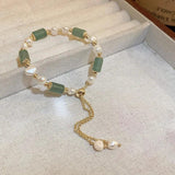 Freshwater Pearl & Jade Stone 14K Filled Charm Bracelet