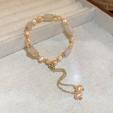 Freshwater Pearl & Jade Stone 14K Filled Charm Bracelet