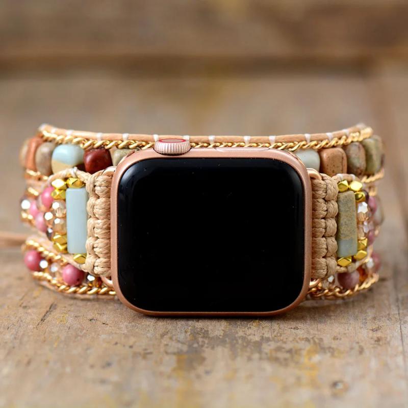 Boho Natural Gems Stone Apple Watch Band 3X Wrap Vegan Rope Wristband