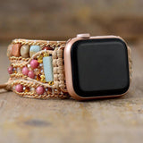 Boho Natural Gems Stone Apple Watch Band 3X Wrap Vegan Rope Wristband