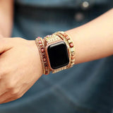 Boho Natural Gems Stone Apple Watch Band 3X Wrap Vegan Rope Wristband