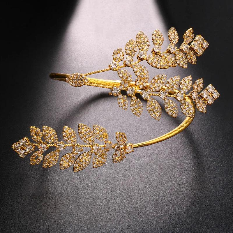 Stonefans Rhinestone Leaf Cuff Bracelet Wedding Bangle