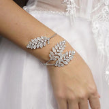 Stonefans Rhinestone Leaf Cuff Bracelet Wedding Bangle