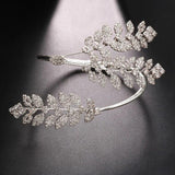 Stonefans Rhinestone Leaf Cuff Bracelet Wedding Bangle