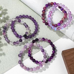 2pcs Purple Fluorite Bracelet Set Natural Amethyst Stone