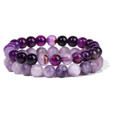 2pcs Purple Fluorite Bracelet Set Natural Amethyst Stone