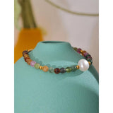 Tourmaline Stone Pearl Bead Bracelet for Women Mother Gift