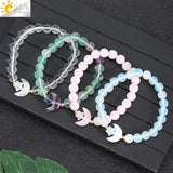 Energy Natural Stone Bracelet Star Moon Charm Bangle Amethysts Pink Quartz T019