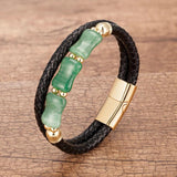 Natural Stone Beads Bracelet Men Women Leather Bangle