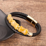 Natural Stone Beads Bracelet Men Women Leather Bangle