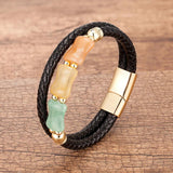 Natural Stone Beads Bracelet Men Women Leather Bangle