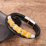 Natural Stone Beads Bracelet Men Women Leather Bangle