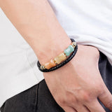 Natural Stone Beads Bracelet Men Women Leather Bangle